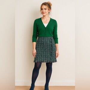 Le Lis Plaid Mini Skirt Medium Blue Green Side Zip Fringe Lined Fall Winter